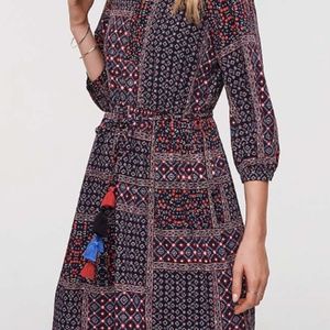 Loft, Petite Patchwork Tassel Tie Waist Dress